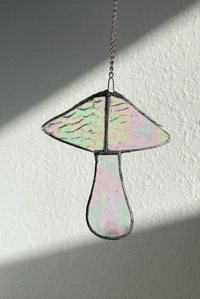 Image 5 of Stained Glass Mushroom – Clear / Iridescent / Wavy (Small)