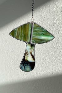 Image 3 of Stained Glass Mushroom – Earthy Green (Small)