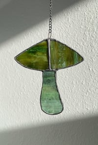 Image 1 of Stained Glass Mushroom – Earthy Green (Small)