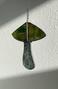 Image 2 of Stained Glass Mushroom – Earthy Green (Small)