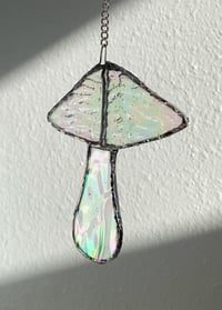 Image 2 of Stained Glass Mushroom – Clear / Iridescent / Wavy (Small)