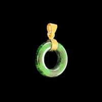 Image 3 of 10K Mini Donut Pendant Dark Green Marbled Jade