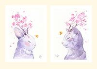 'Sakura Bunny & Cat' 2-Print Set
