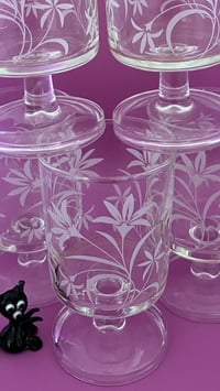 Image 2 of Set of Small Stemmed Luminarc White Flower Pattern Glasses