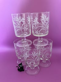 Image 1 of Set of Small Stemmed Luminarc White Flower Pattern Glasses