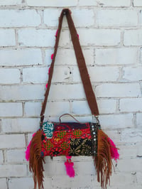 Image 8 of Mini city leather strap bag-EMBROIDERED fabric 