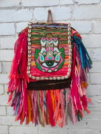 Image 1 of 5-Frill sari Bohemian Back Pack with leather straps