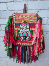 Image 1 of 6-Frill sari Bohemian Back Pack with leather straps
