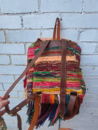 Image 5 of 6-Frill sari Bohemian Back Pack with leather straps