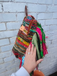 Image 6 of 6-Frill sari Bohemian Back Pack with leather straps