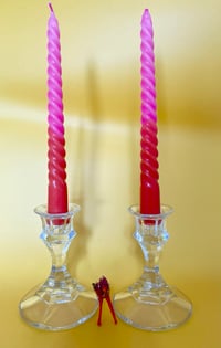 Image 1 of Pair of Vintage Pressed Glass Candlesticks