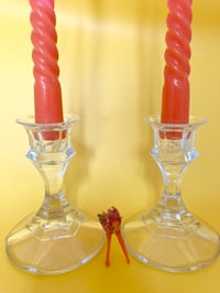 Image 2 of Pair of Vintage Pressed Glass Candlesticks