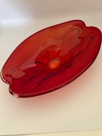Image 1 of Large Flat Red Art Glass Bowl