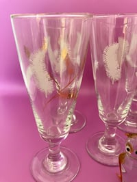 Image 2 of Set of Vintage White and Gold Feather Flute Glasses