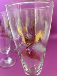 Image 3 of Set of Vintage White and Gold Feather Flute Glasses