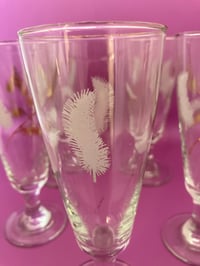 Image 4 of Set of Vintage White and Gold Feather Flute Glasses