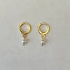 mini pearl gold huggie hoop earrings