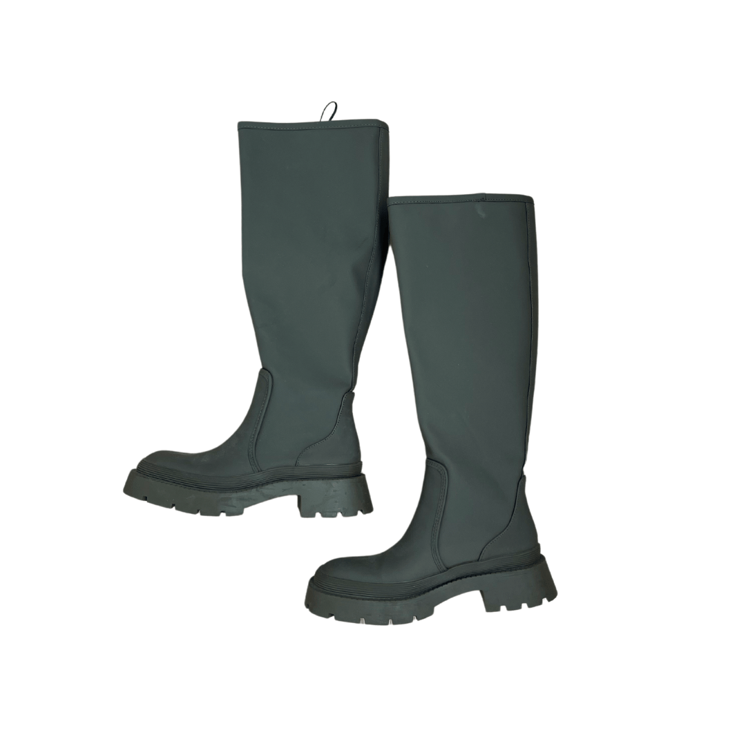 Lug Sole Zara Green Rubber Boots Knee High Boots Zara Rubberised