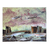 1978 Modern Space Age Landscape Oil Painting on Canvas