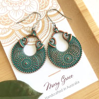 Image 2 of Patina Copper Metal Dangle Earrings 