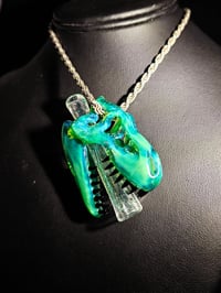 Image 5 of Titan V4 T-Rex skull pendant with galaxy teeth & a green dichro joint tip. 