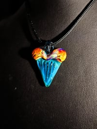 Image 1 of Shark tooth pendant with mixed & layered colors top & bottom! 