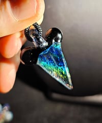 Image 1 of Dichroic shark tooth pendant with galaxy topnand dichro bale.