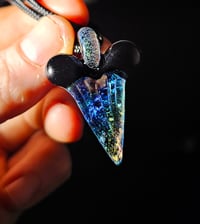 Image 2 of Dichroic shark tooth pendant with galaxy topnand dichro bale.