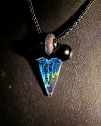 Image 3 of Dichroic shark tooth pendant with galaxy topnand dichro bale.