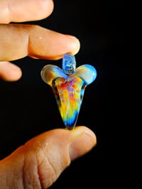 Image 2 of Shark tooth pendant with silver fumed bottom and mirage (CFL) top & dichro bale.