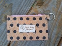 Image 2 of Natural Black Polka Dot Pink Cork Minimalist Zipper ID Wallet