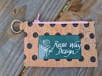 Image 1 of Natural Black Polka Dot Pink Cork Minimalist Zipper ID Wallet