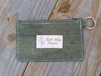 Image 2 of Olive Green Cork Minimalist ID Wallet with Olive Zipper