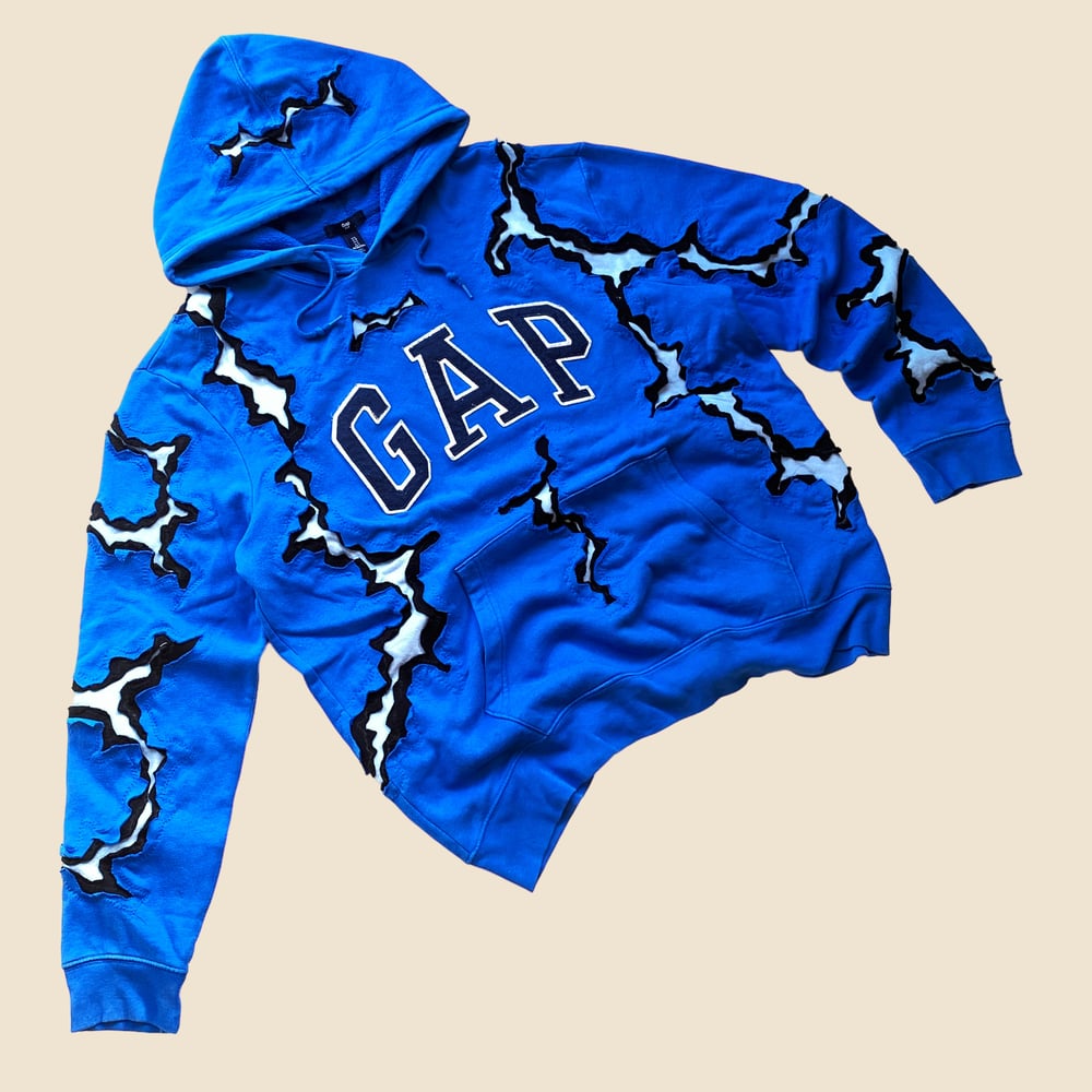 REWORKED GAP CRACKED BLUE HOODIE SIZE L