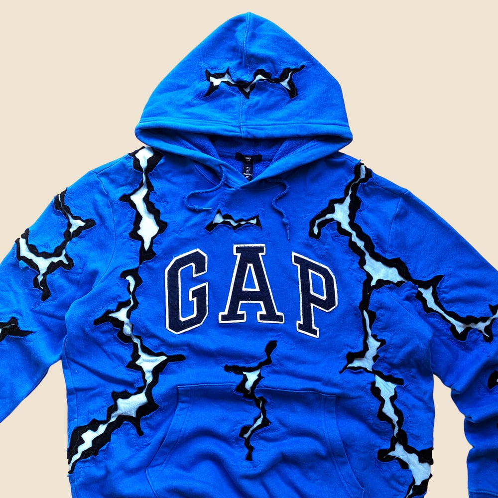 REWORKED GAP CRACKED BLUE HOODIE SIZE L