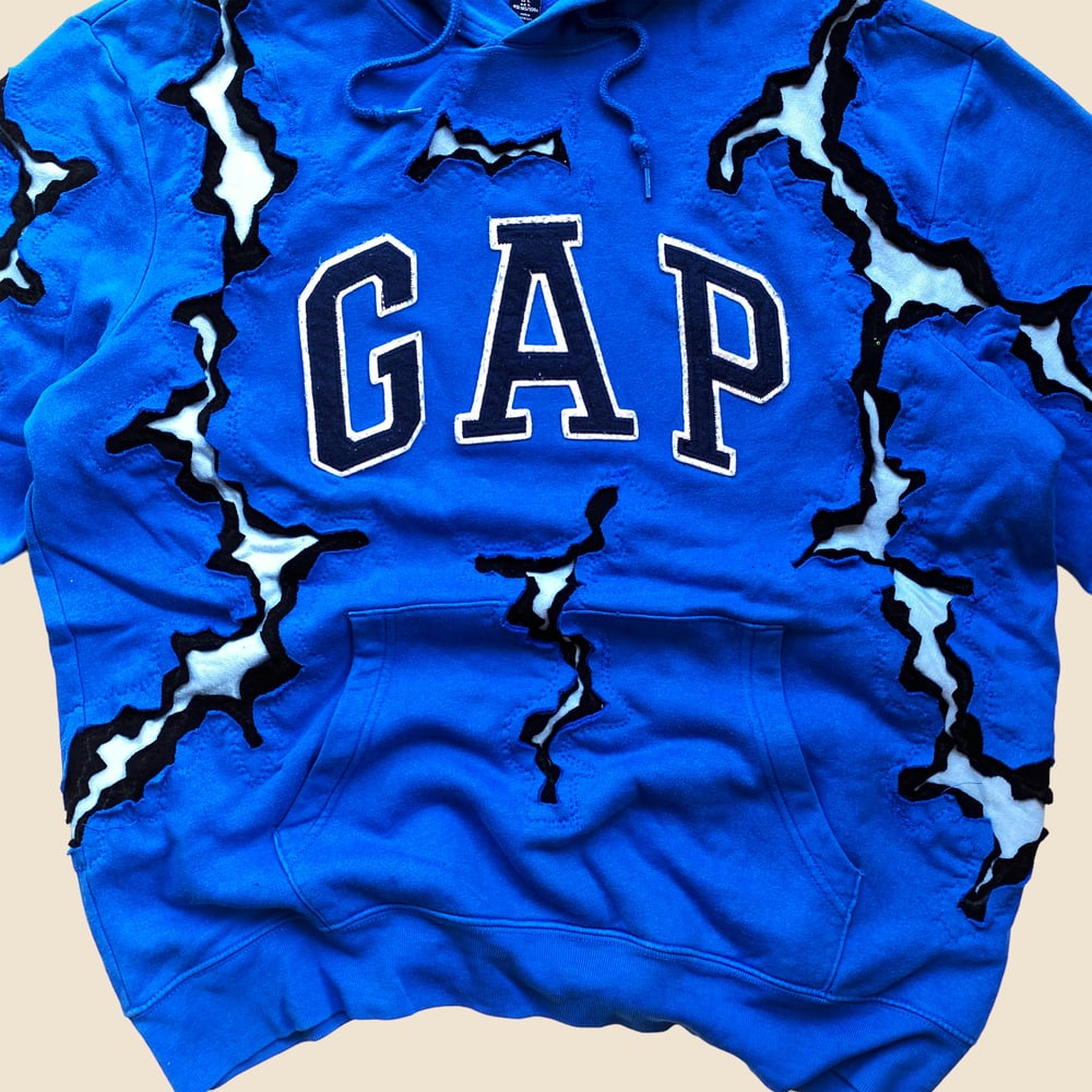 REWORKED GAP CRACKED BLUE HOODIE SIZE L