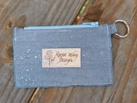 Image 2 of Platinum Silver Gray Slate Blue Cork Minimalist Zipper ID Wallet