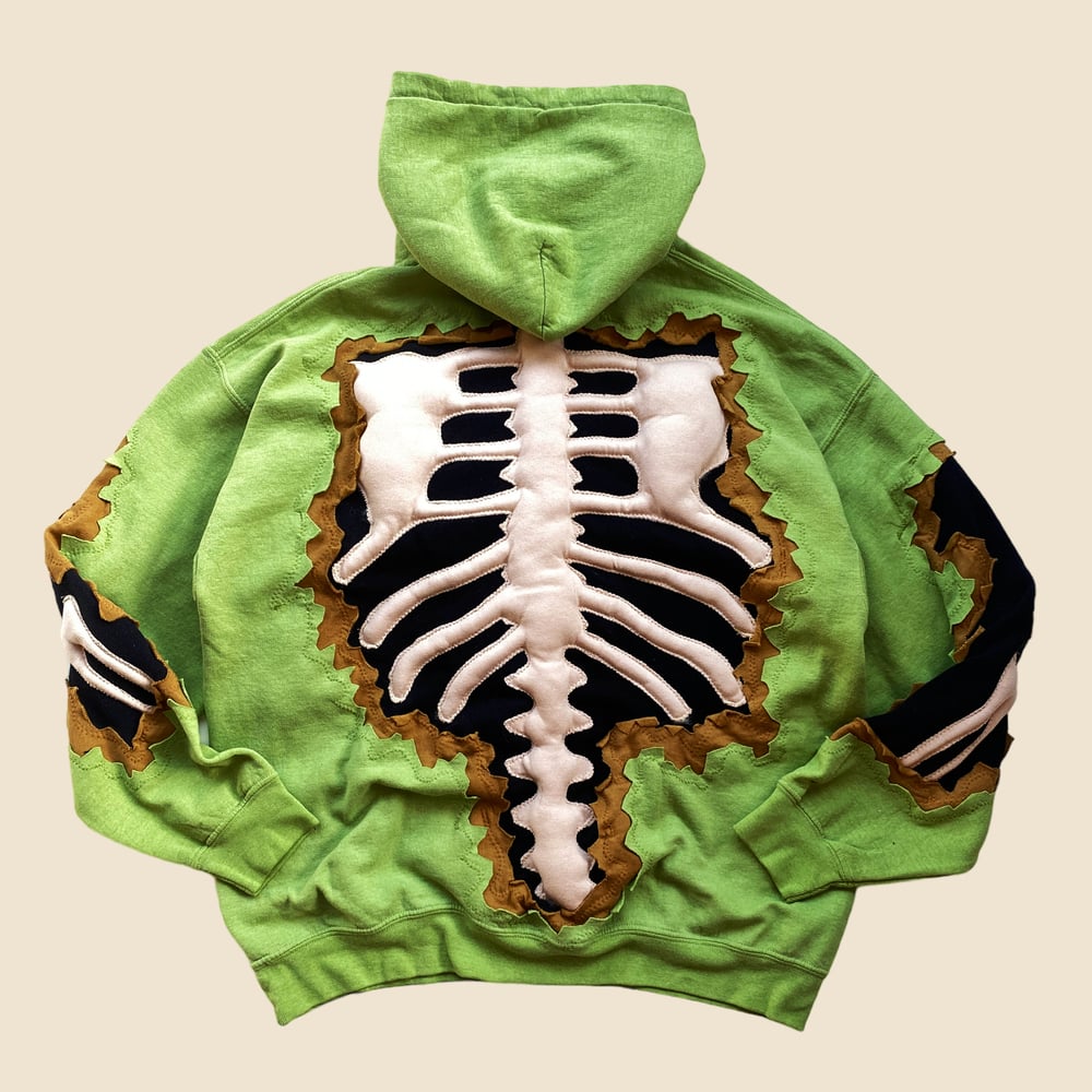 REWORKED NIKE CRACKED 3D PUFF SKELETON MATCHA HOODIE SIZE L