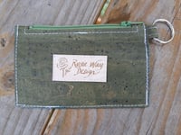 Image 2 of Olive Green Cork Minimalist ID Wallet with Moss Zipper