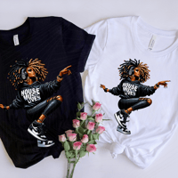 African American Woman  w/Faux Locs Character Image/House Music Lives Tee Shirt