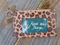 Image 1 of Leopard Natural Brown Mauve Cork Minimalist Zipper ID Wallet 