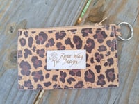 Image 2 of Leopard Natural Brown Mauve Cork Minimalist Zipper ID Wallet 