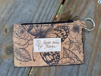 Image 2 of Butterfly Rose Floral Leaf Natural Black Cork Minimalist Zipper ID Wallet 