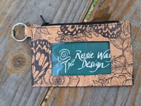 Image 1 of Butterfly Rose Floral Leaf Natural Black Cork Minimalist Zipper ID Wallet 