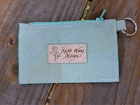 Image 2 of Seafoam Green Cork Minimalist Zipper ID Wallet 