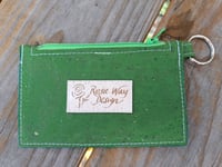 Image 2 of Grass Green Cork Minimalist Zipper ID Wallet 