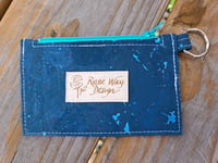 Image 2 of Teal Metallic Marble Cork Minimalist Zipper ID Wallet 