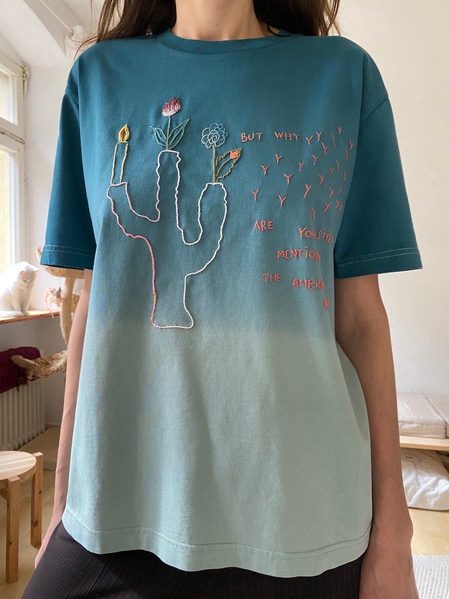 Image of Broken dream - one of a kind, dip dyed hand embroidered tshirt, dreamy blue