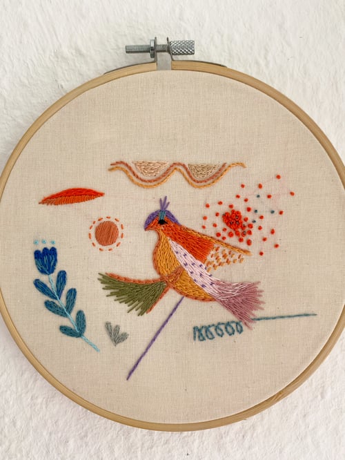 Image of Folk bird - one of a kind, hand embroidered wall hanging