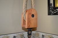 Image 3 of Cherry Wood Pulley Plant Hanger, Vintage Hay Rope Country Decoration, #818